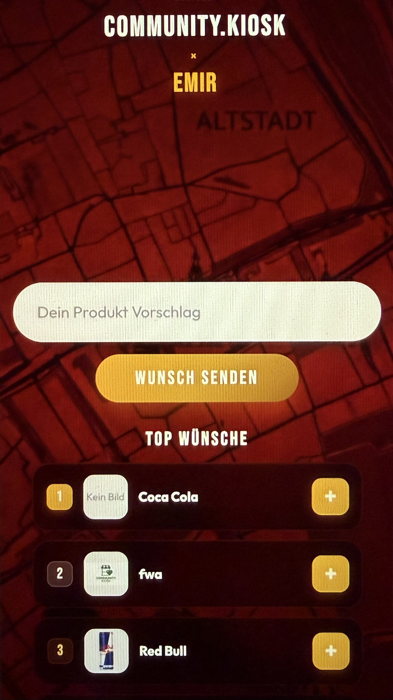 Mobile Wunschseite für Kunden eines Kiosks